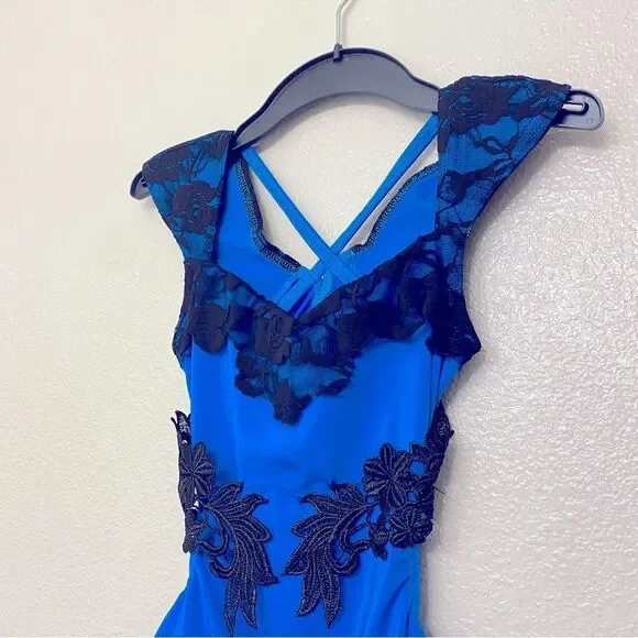 Kelle dance jazz lyrical costume electric blue black lace JUXTAPOSED 8218 LC Kelle dance jazz lyrical costume electric blue black lace JUXTAPOSED 8218 LC